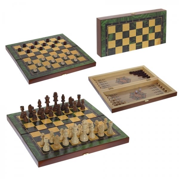 Набор игр средний 3 в 1 Малахит (шахматы, шашки, нарды) 40х40см
