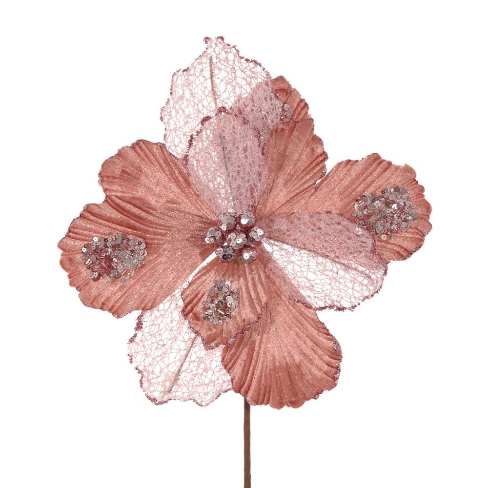 Цветок искусственный пуансеттия, L28 W28 H44 см