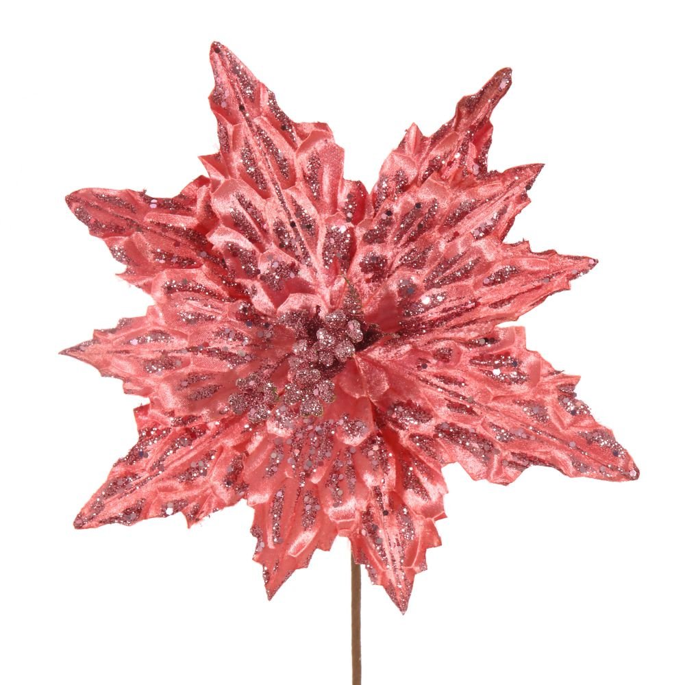 Цветок искусственный пуансеттия, L30 W30 H54 см