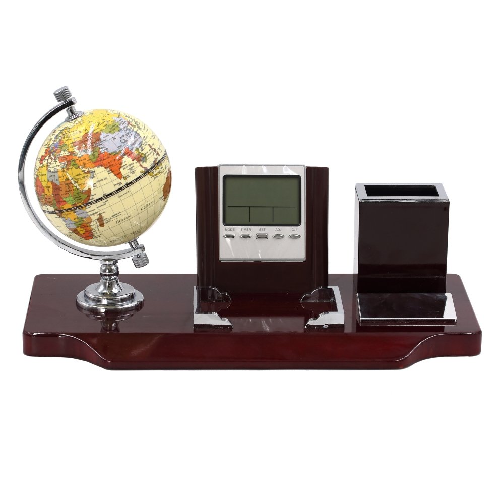 Настольный набор (часы, глобус, карандашница, магнит для скрепок), L35 W17,5 H21 см