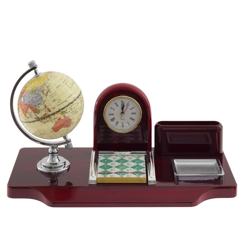 Настольный набор с часами-часами-композицией время, глобусом, держателем для визиток и блокнотом, 35*17*19,5 см