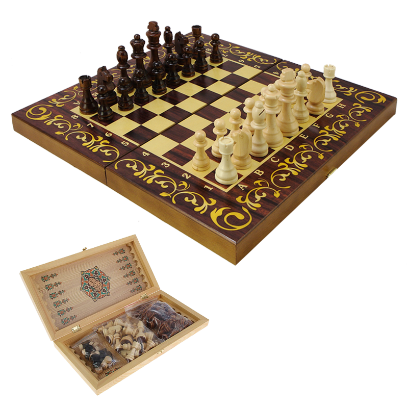 Подарочный набор игр шахматы нарды, шашки с доской Махагон, Savanna