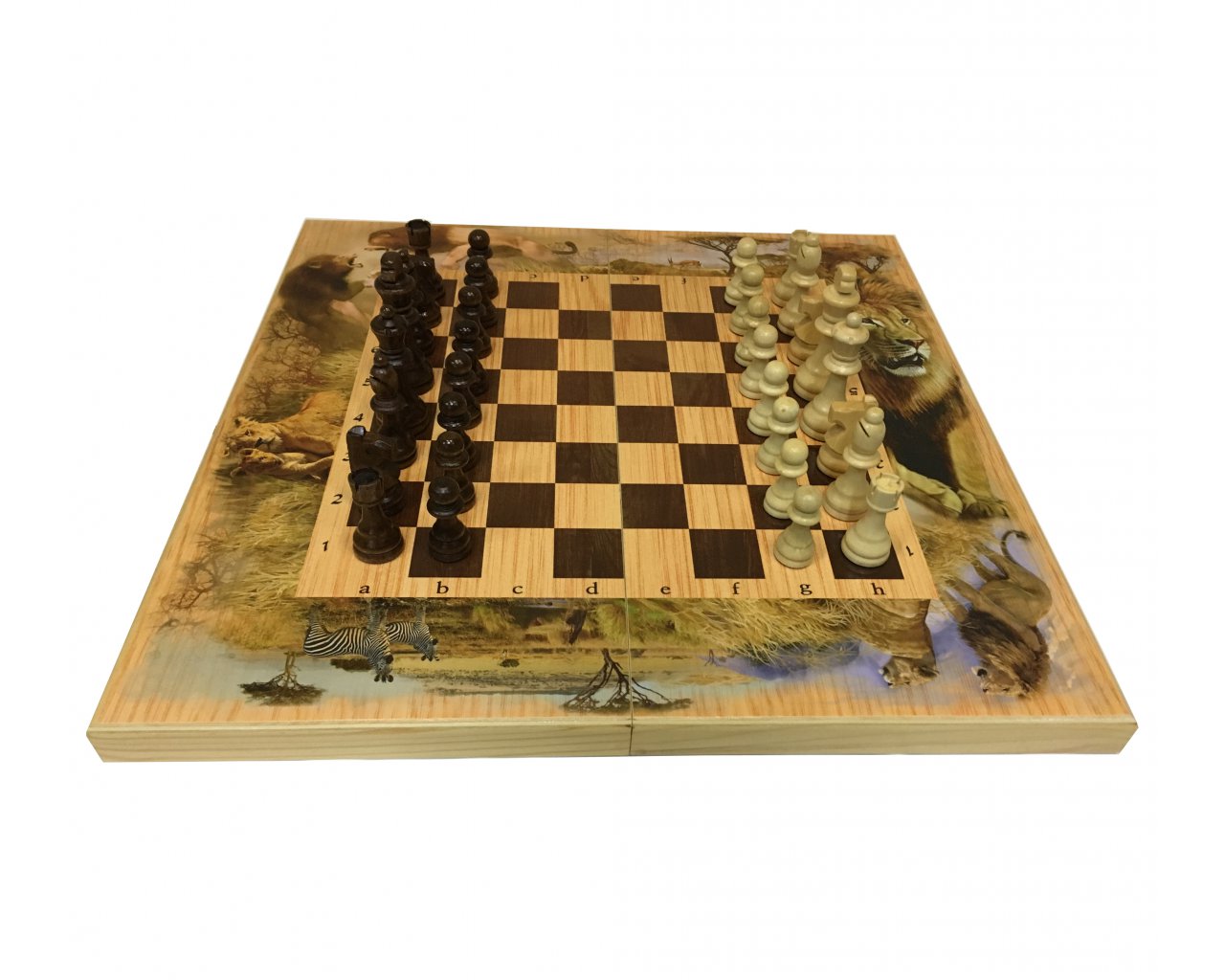 Подарочный набор игр Шахматы нарды, шашки с доской Сафари, Savanna