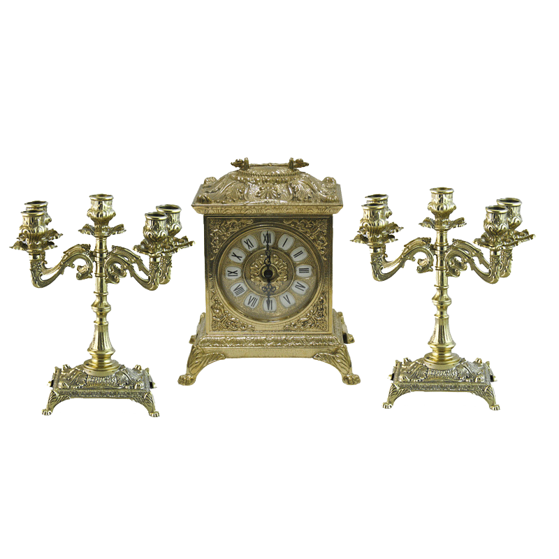 Часы каминные бронзовые антикварные и 2 канделябра, Alberti Livio