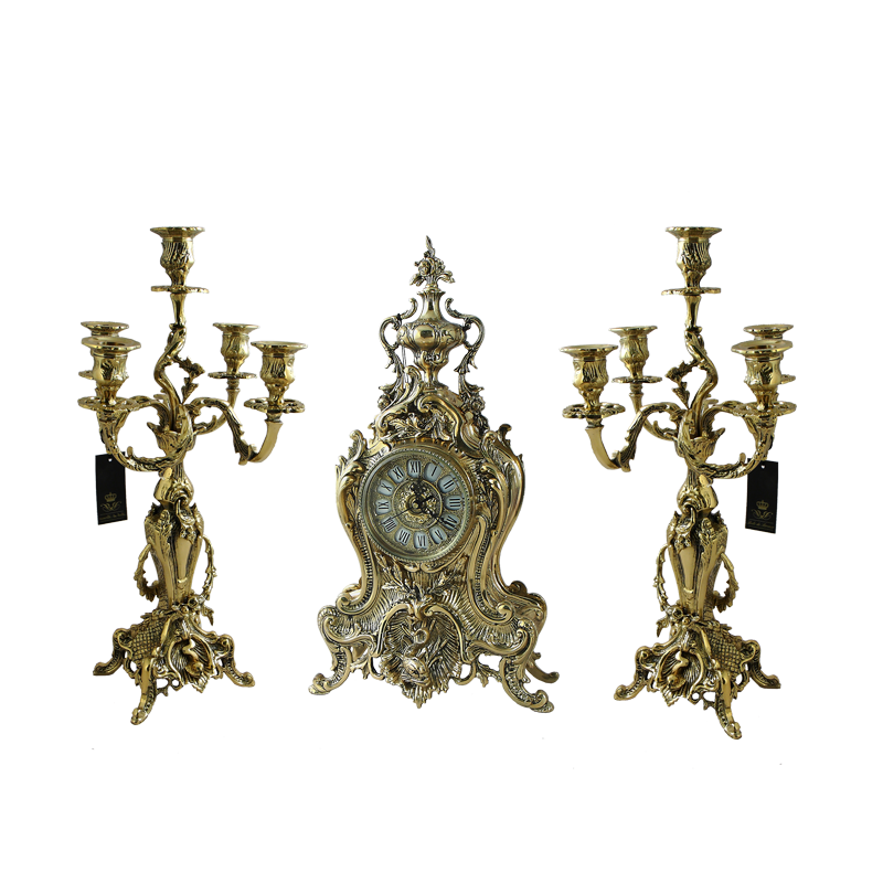 Часы каминные с канделябрами Деметра бронза, Bello De Bronze, Bello De Bronze