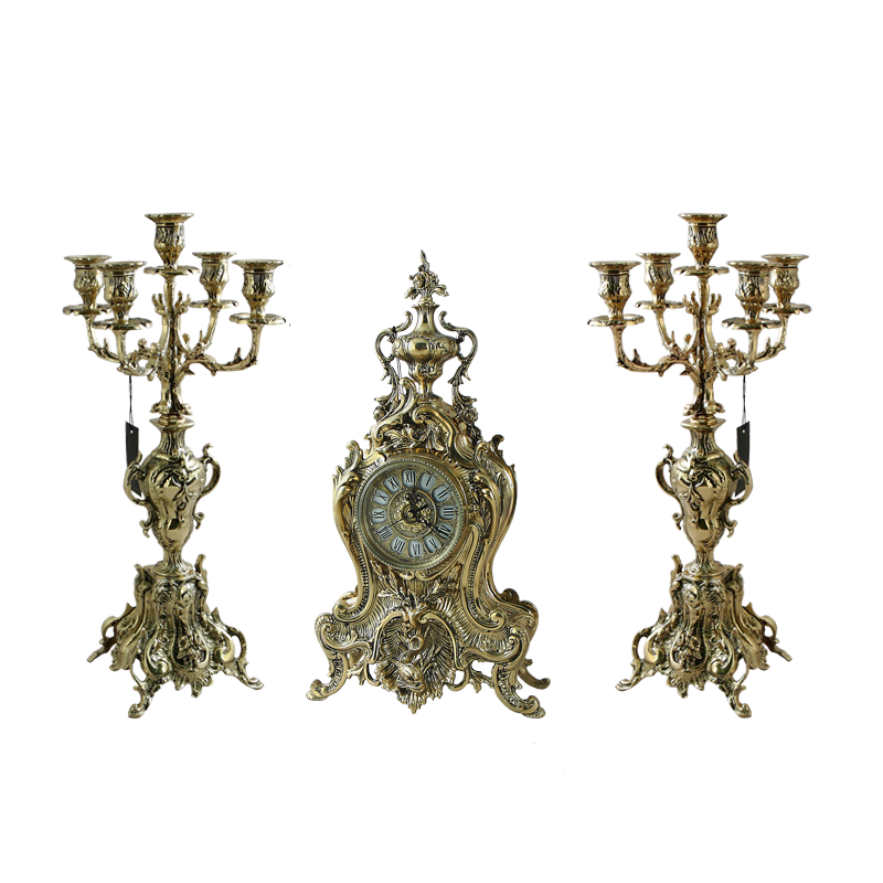 Часы антикварные каминные с канделябрами Флора, Bello De Bronze, Bello De Bronze