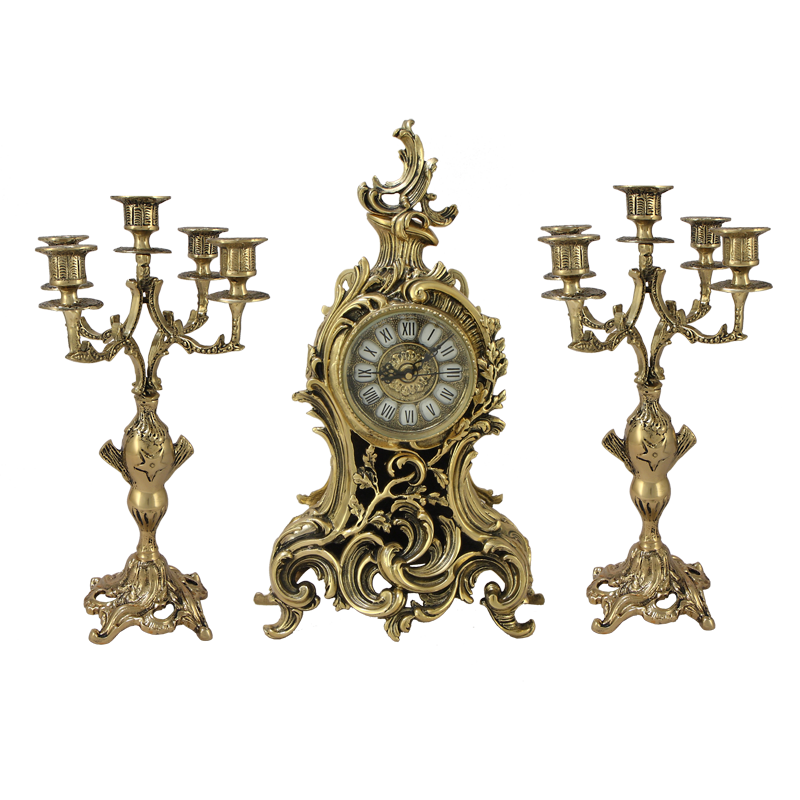 Часы антикварные каминные с маятником с канделябрами Сильвия, Bello De Bronze, Bello De Bronze