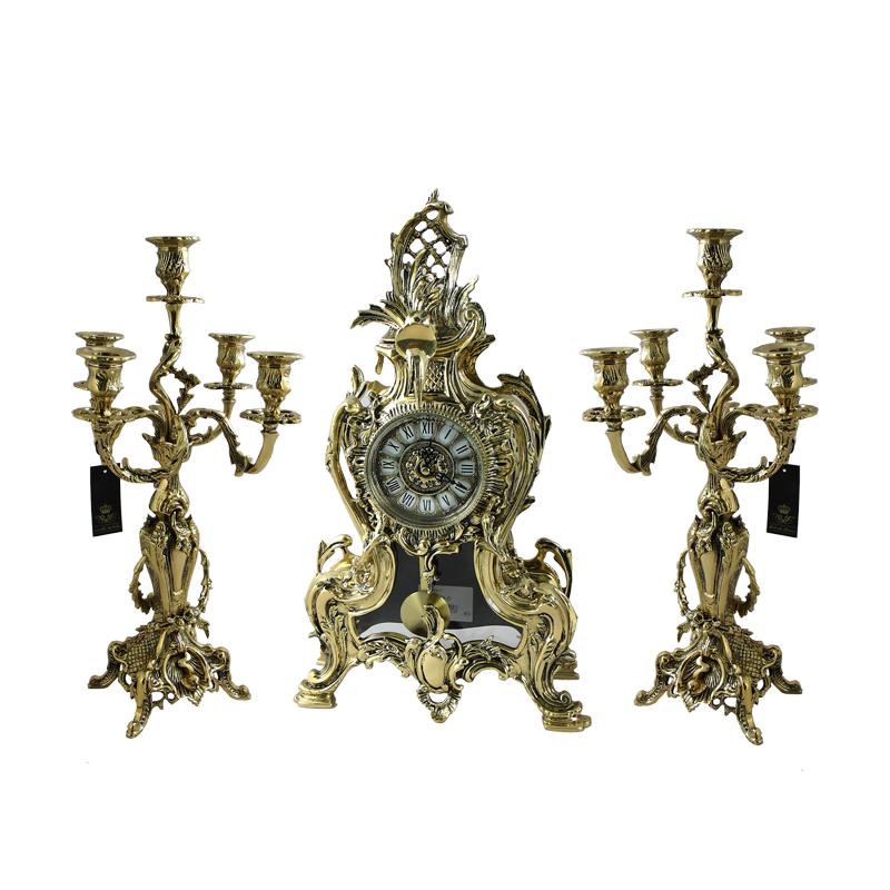 Каминные часы бронза с канделябрами Кассиопея, Bello De Bronze, Bello De Bronze