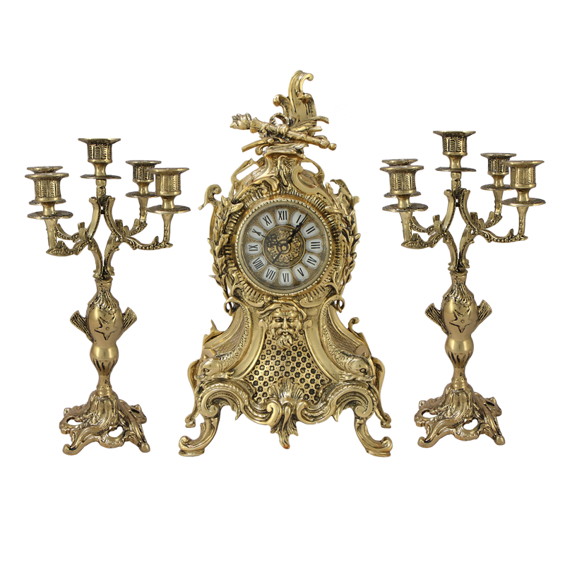 Часы антикварные каминные с канделябрами Карранка Тападо, Bello De Bronze, Bello De Bronze