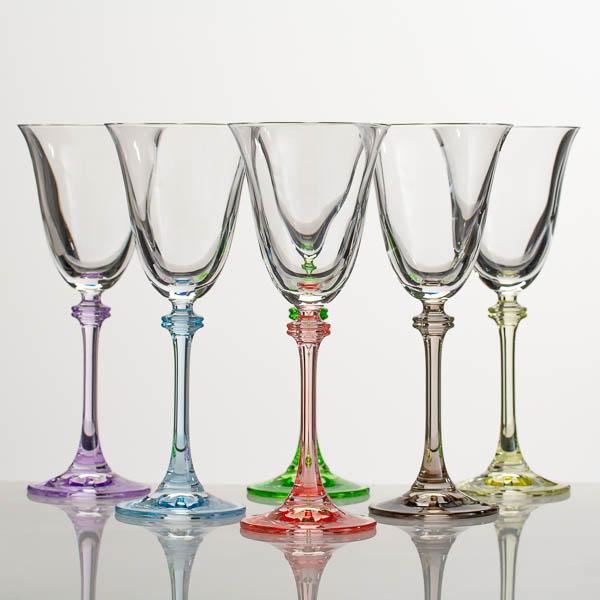 Набор бокалов для вина Александра/Арлекино 185мл, 6 шт (цвет.ножка), Bohemia Crystalite