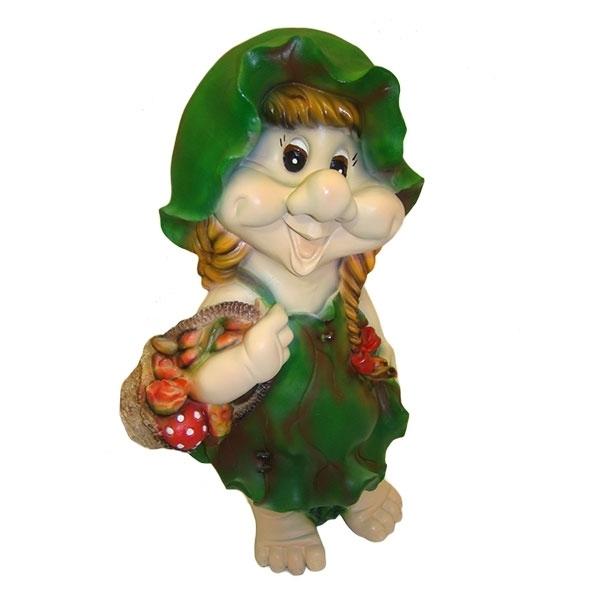 Фигура декоративная садовая Гном-девочка в листочке, размеры 27*20*49см