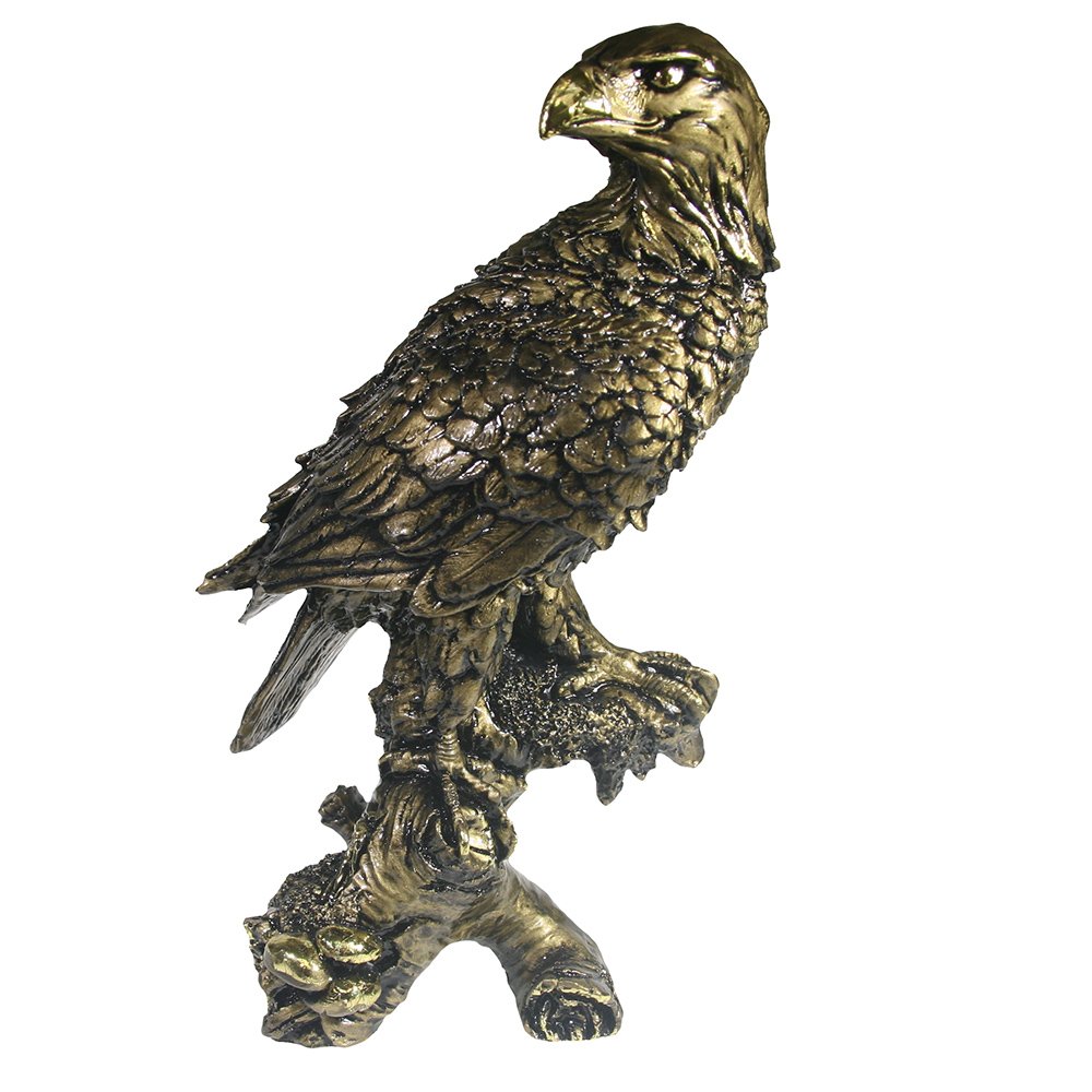 Фигура декоративная садовая Орел на коряге (золото), высота 32 см