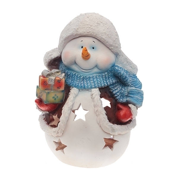 Фигура декоративная садовая Снеговик с подарками, размеры 31*21*41см