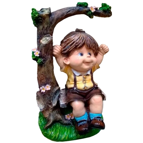 Фигура садовая декоративная Мальчик на качелях, размеры 28*24*45 см