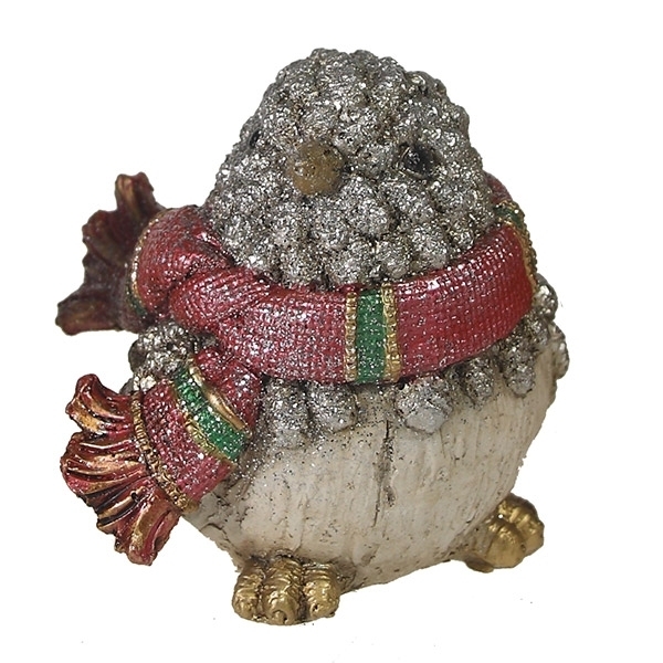 Фигура декоративная Воробей в шарфике (серебро), размер 12*9*9см.