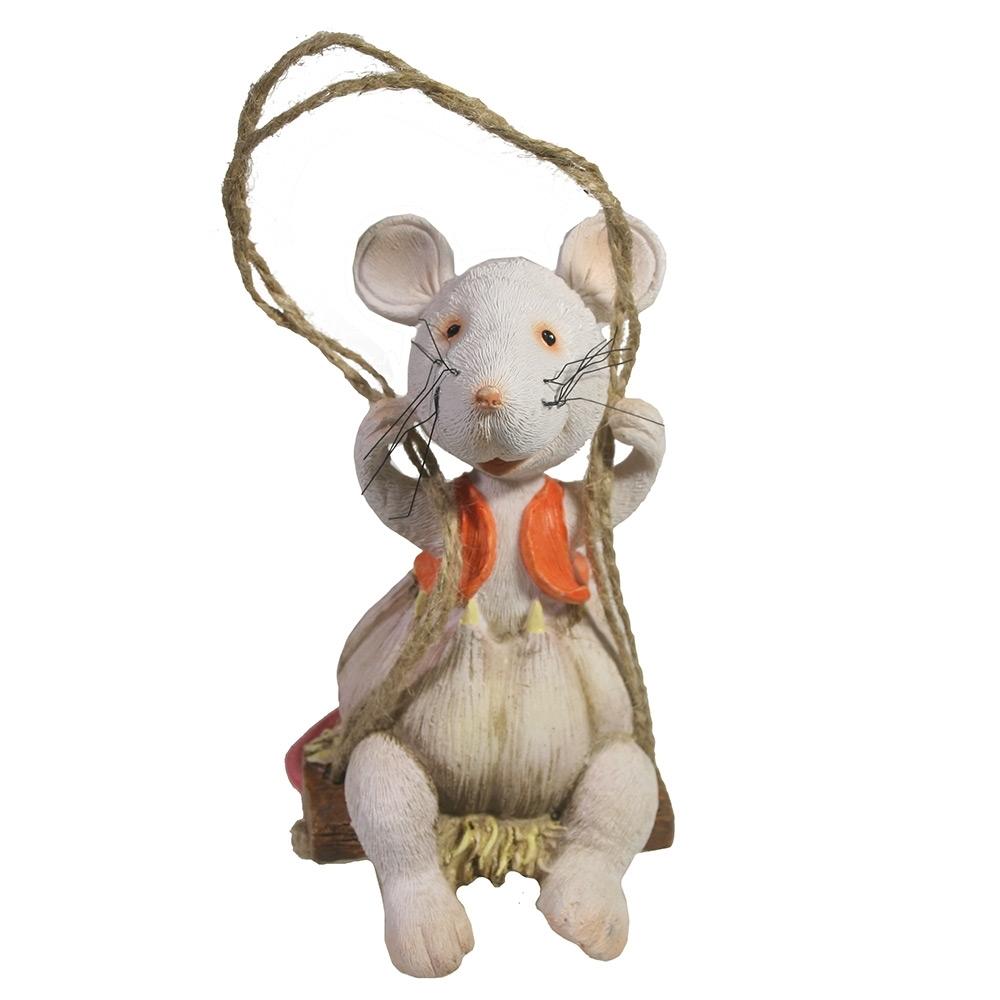 Подвеска декоративная Мышка на качелях (белый), 8*7*12,5 см