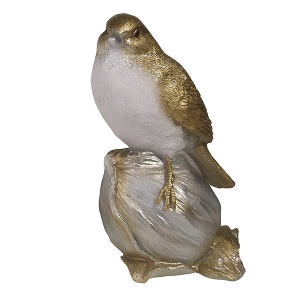 Фигура декоративная Птичка на орешке (золото-серебро), 8*8*16см