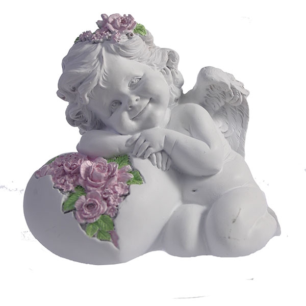 Фигурка декоративная Ангел. Сердце роз (цвет белый), 15*9*13см