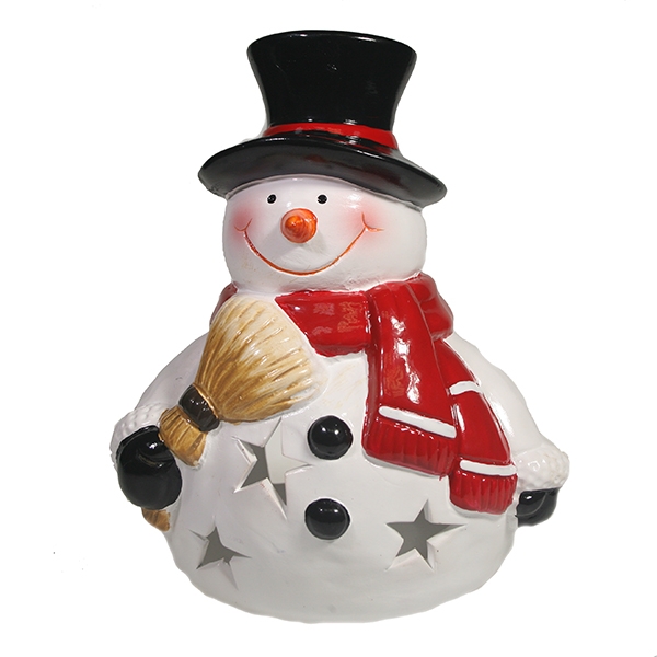 Фигурка декоративная с светодиодной подсветкой Снеговик с метлой, 15*14*16см