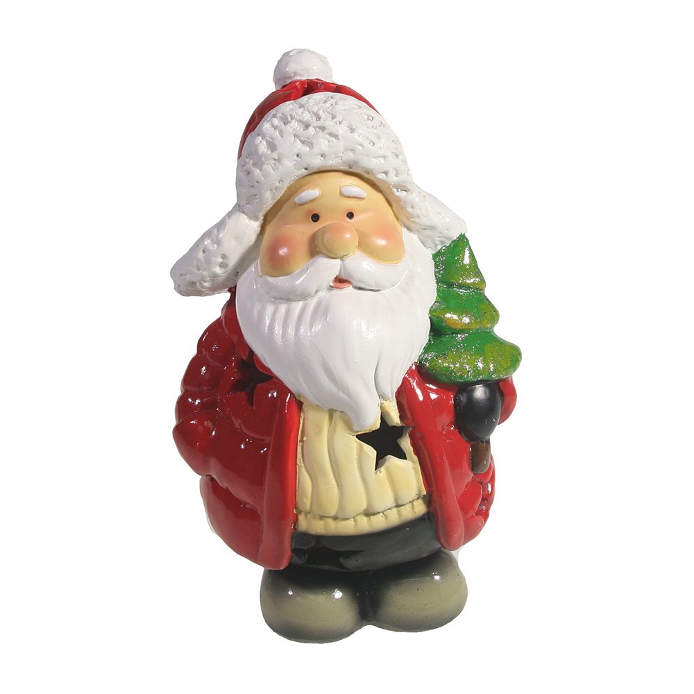 Фигура декоративная со светодиодом Санта с елочкой в пуховике 8,5*9*15см