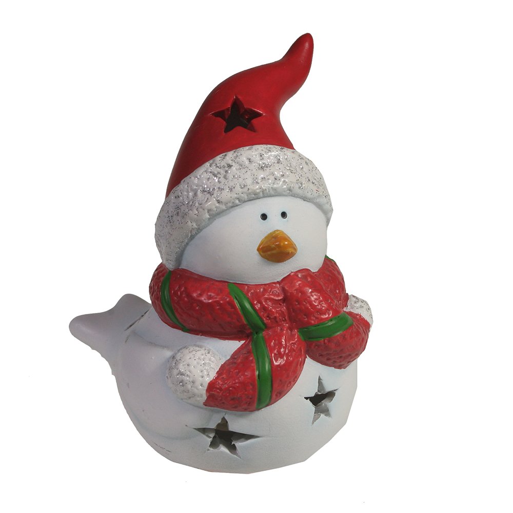 Фигура декоративная со светодиодом Птичка в шарфике и шапке (красный) 9*7*11см