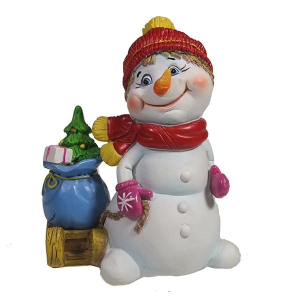 Фигура декоративная Снеговик с санями, 9*7*10.5 см
