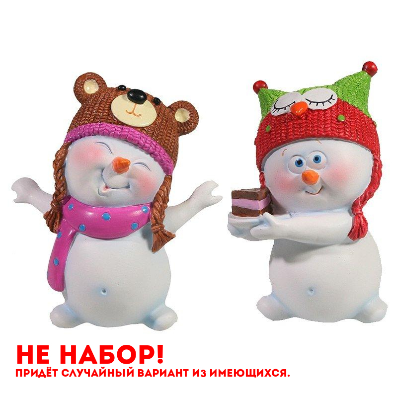 Фигура декоративная Снеговик в детской шапочке, 8,5*7.5*11.5см, 1 вид из 2 - не набор