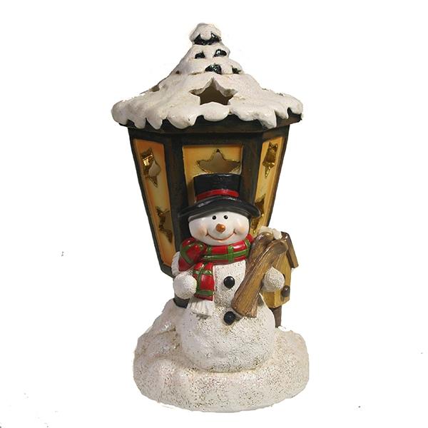 Фигурка декоративная с подсветкой Снеговик и фонарь, 9.5*10*19.5см