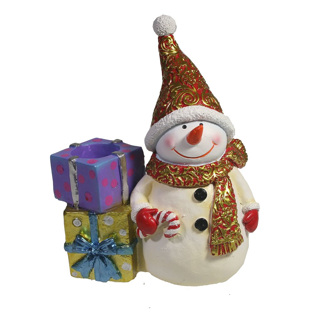 Изделие декоративное Снеговик с подарками (красный) L11,5W6H14см