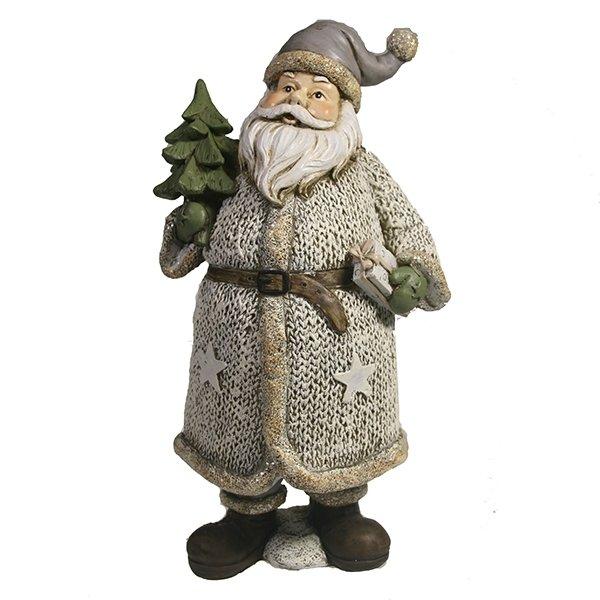 Фигура декоративная Дед Мороз с елкой и подарком (в белом), 11*10*21см