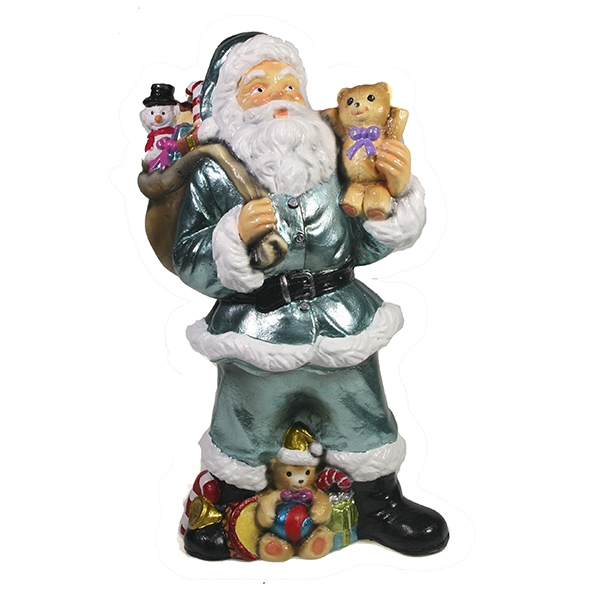 Фигура декоративная Санта с игрушечным мишкой в руке (цвет бирюзовый), 10*13*25см