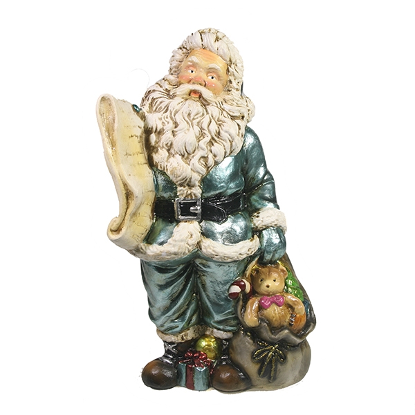 Фигура декоративная Санта со списком подарков (цвет бирюзовый), 11*13*26см
