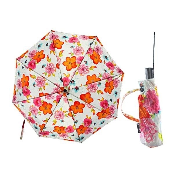 Зонт 23, полный автомат (Атласный, Цветы на белом фоне)