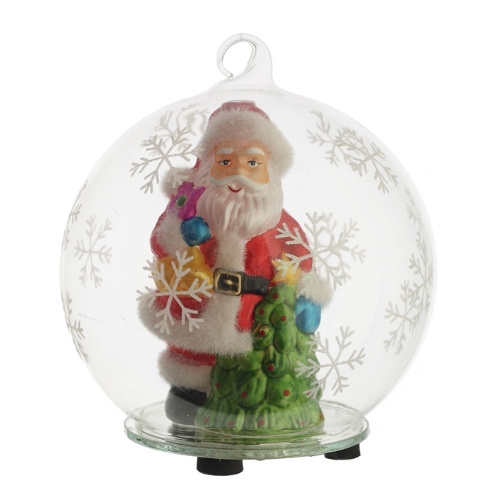 Новогоднее украшение Дед Морозв стеклянном шаре с подсветкой, D 12 H 14 см (тип батарейки 357А-3 ш