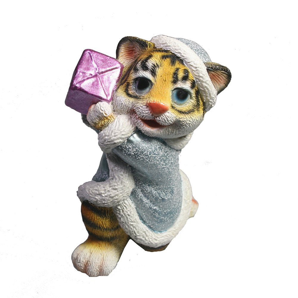 Фигура декоративная Тигр с подарком (рыжий) L6,5W7H10