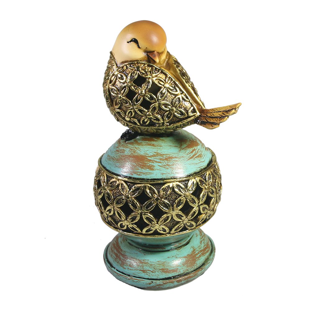 Фигура декоративная Птичка на резном шаре (бирюза) L9,5W12H20