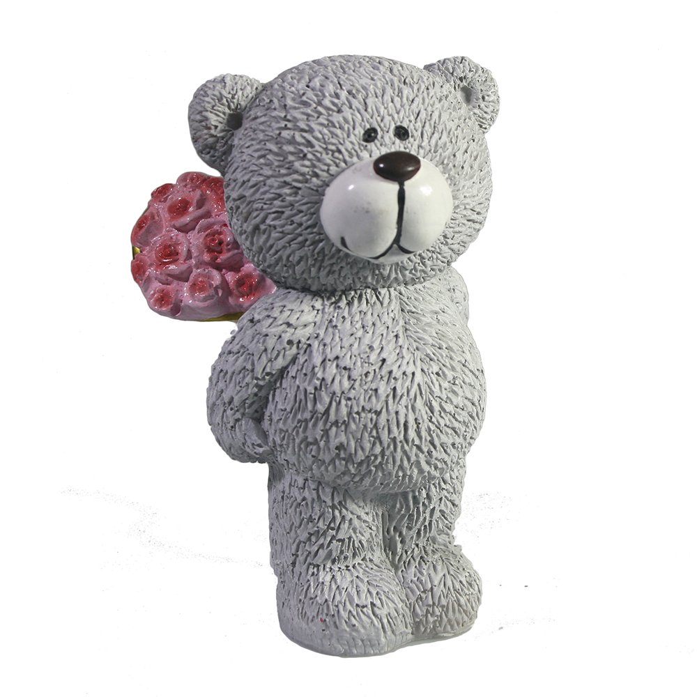 Фигура декоративная Медвежонок с букетом (серый) L4W4.5H11