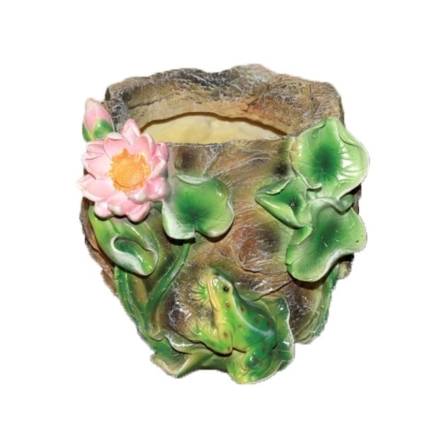 Кашпо декоративное Камень с лягушкой и лотосом, 21*21*18 см