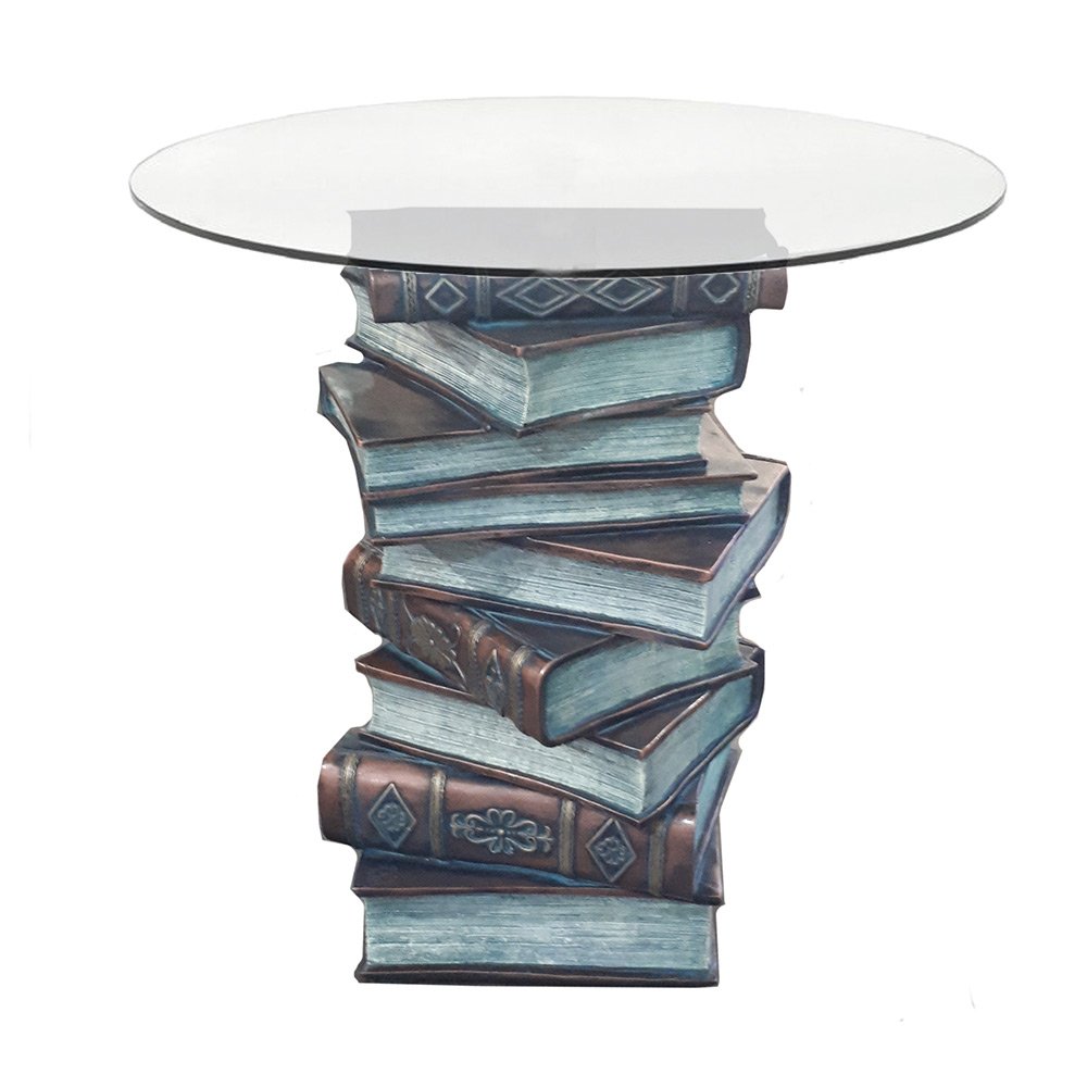 Стол со стеклянной столешницей Книги (медь) H52 D47см