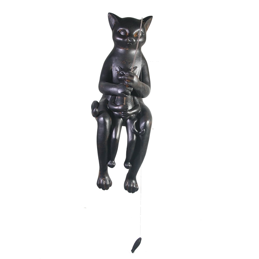 Фигура декоративная Кот с котенком рыбачат (черный) L15W13H22.5