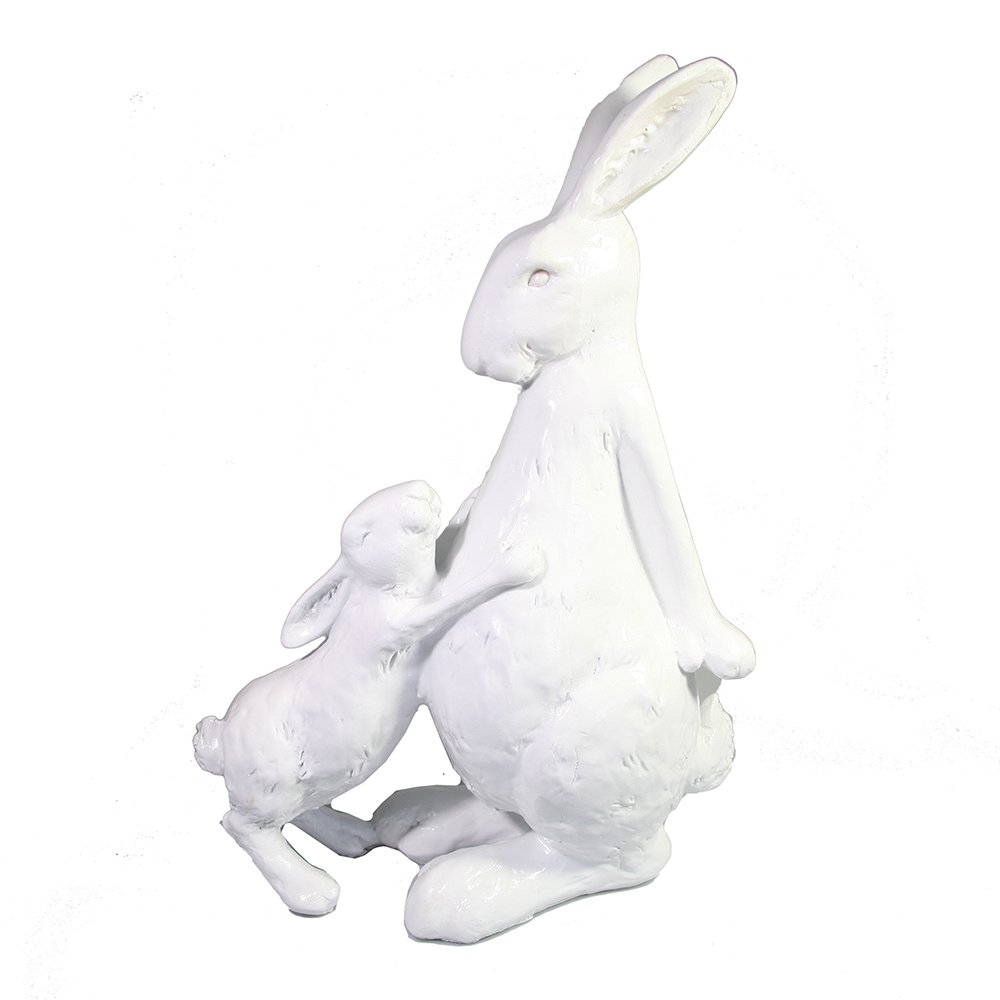 Фигура декоративная Зайчиха с зайчонком (белый глянец)