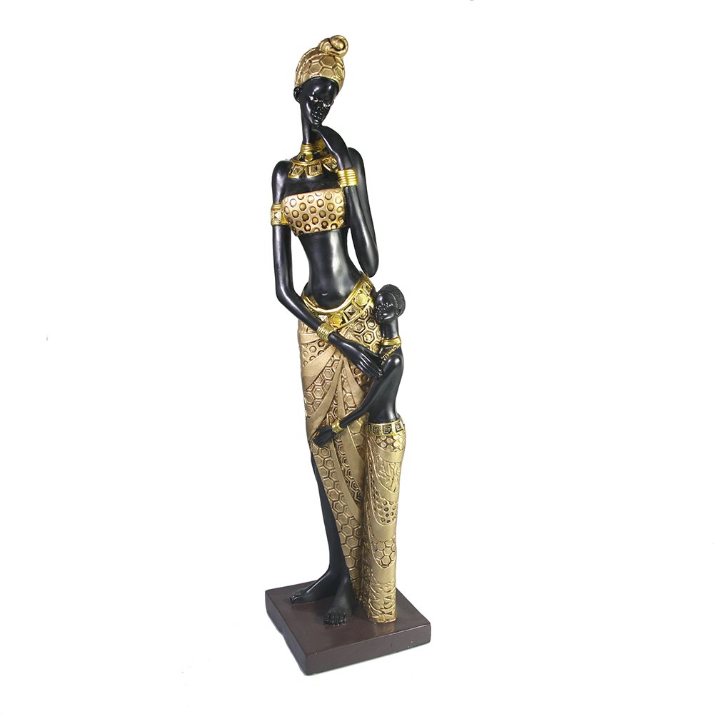 Фигура декоративная Африканка с ребенком (акрил+золото)