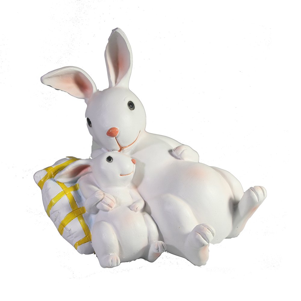 Фигура декоративная Зайчиха с зайчонком на подушке