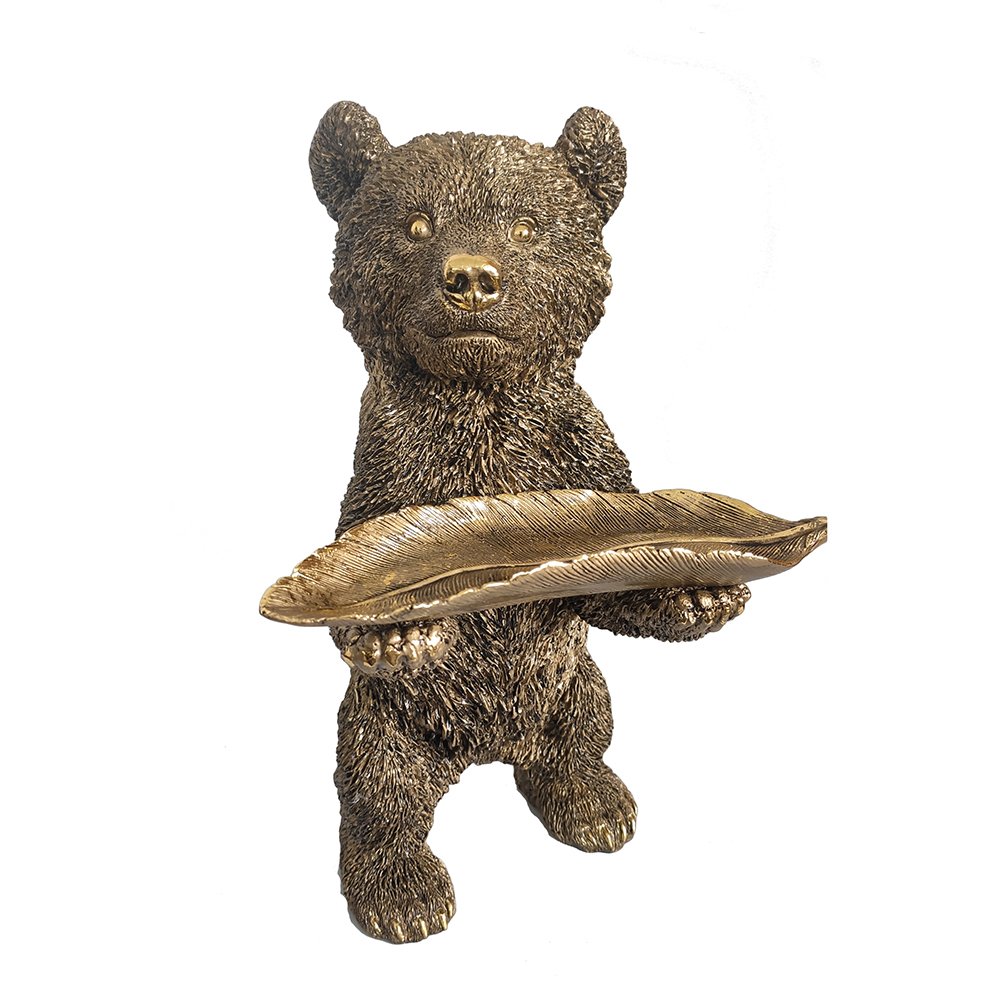 Фигура декоративная Медвежонок с листом (золото) L18W20H34