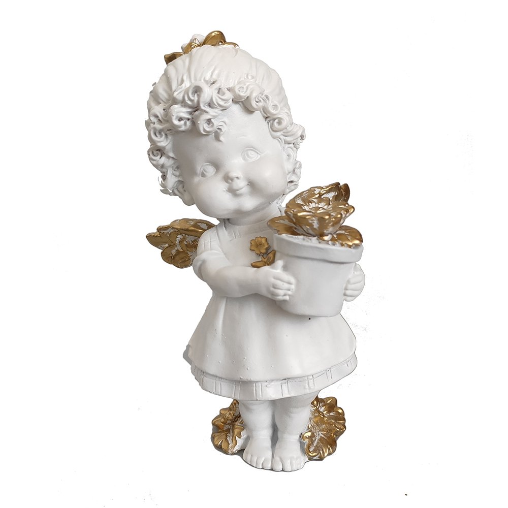 Фигура декоративная Ангел с цветком в горшке