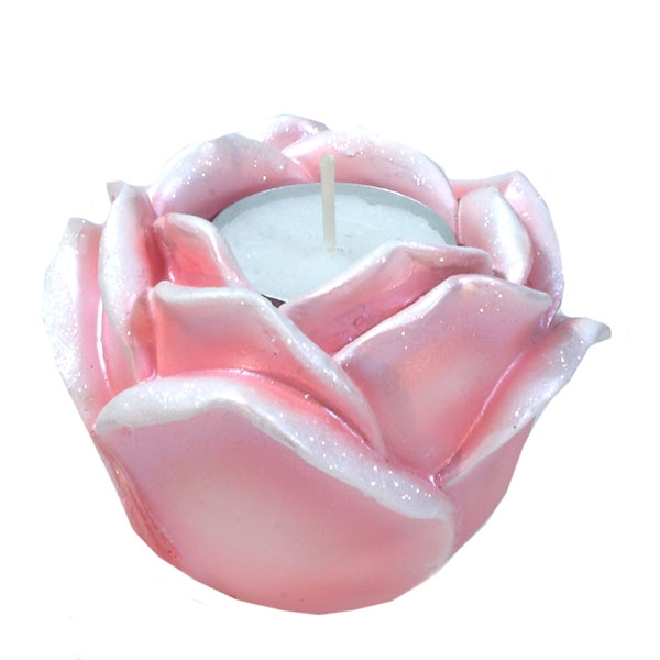 Изделие декоративное Подсвечник Роза (цвет розовый), размер 9*9*7см
