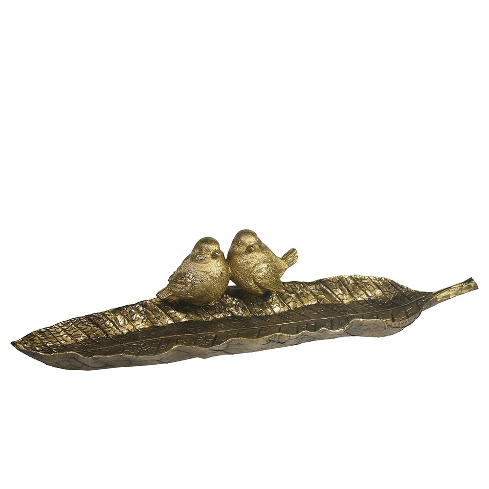 Декоративная подставка под мелочи Лист с птичками (золото), 41*11*9 см