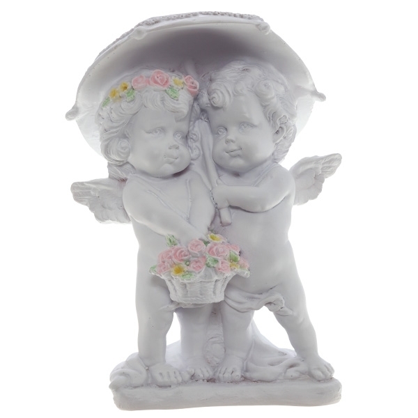 Фигура декоративная Ангелочки под зонтом (цвет белый), 11,5*9,5*15,5 cм