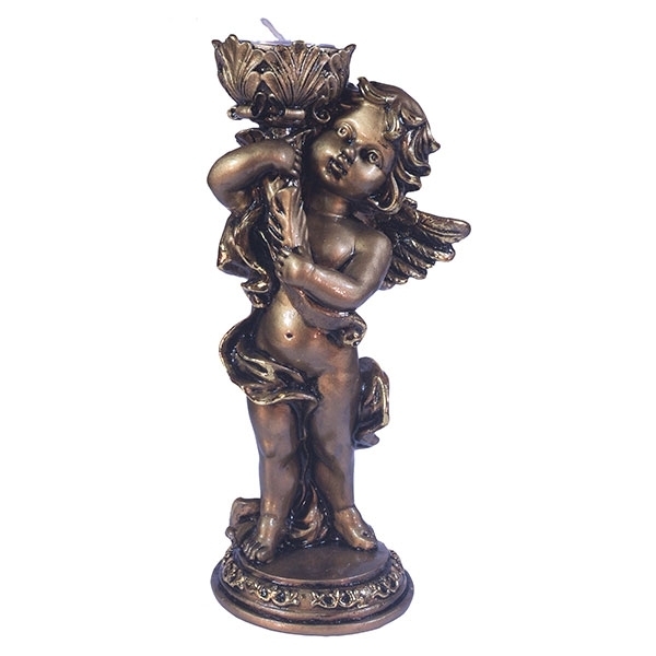 Фигурка Ангелочек с подсвечником в правой руке (цвет золото), размер 11*9*22см