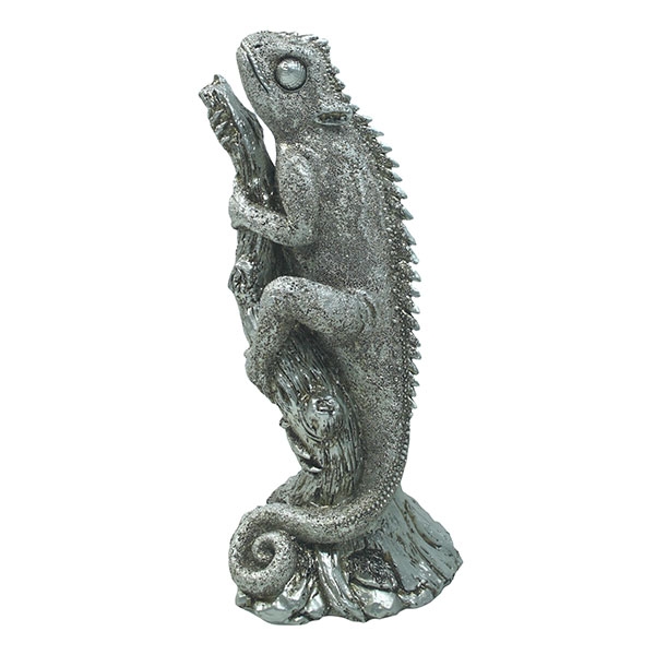 Фигура декоративная Игуана на ветке (цвет серебро), размер 17*14*35см